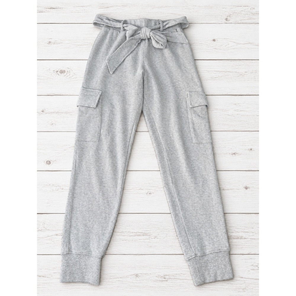 Day & Night Heather Gray Ribbed Cargo Joggers Tie Waist Loungewear Small
